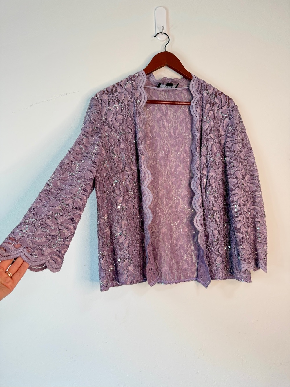 Vintage Alex Evenings Cardigan Jacket Size 1X Purple Lace Sequins Fairycore Glam